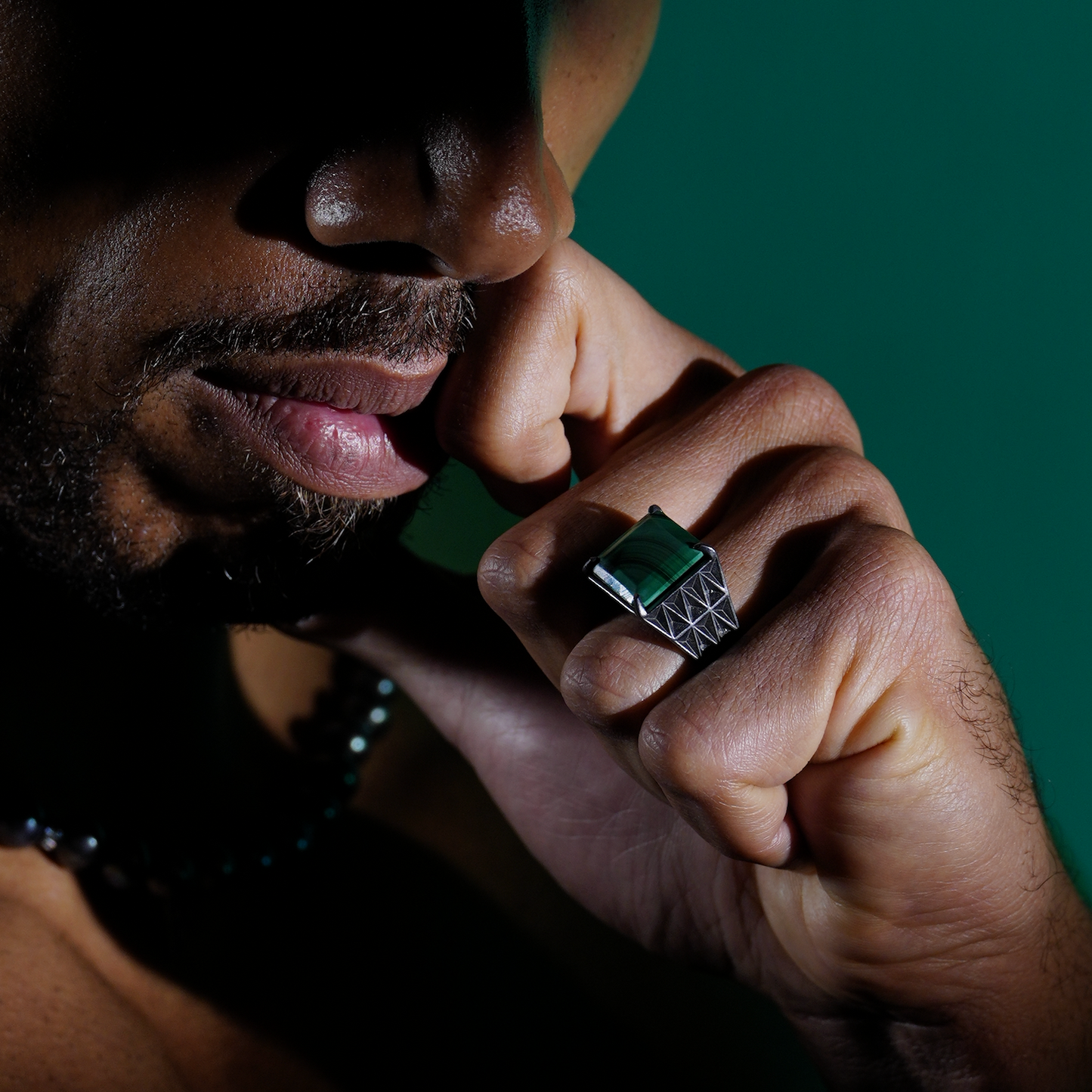 Anello V Prisma Square Malachite